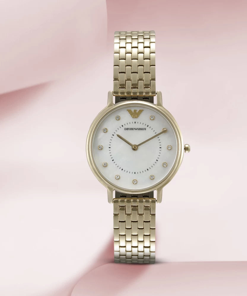 Emporio Armani Dress Analog Mother of Pearl Dial Gold Steel Strap Watch For Women - AR11007 Buy Now By Emporio Armani