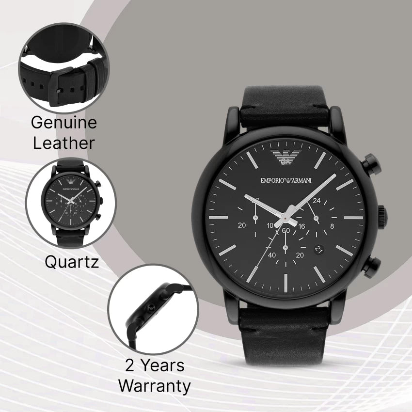 Emporio Armani Dress Chronograph Black Dial Black Leather Strap Watch For Men - AR1918 Buy Now By Emporio Armani