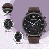 Emporio Armani Classic Chronograph Black Dial Brown Leather Strap Watch For Men - AR1919 Buy Now By Emporio Armani