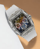 Guess Phoenix Polycarbonate Clear Multi-function Black Dial Clear Rubber Strap Watch for Men - GW0499G3 Buy Now By Guess