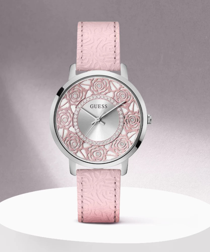 Guess Dahlia Analog Silver Dial Pink Leather Strap Watch for Women - GW0529L1 Buy Now By Guess