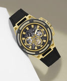 Guess Matrix Multifunction Gold Dial Black Rubber Strap Watch For Men - GW0423G2 Buy Now By Guess