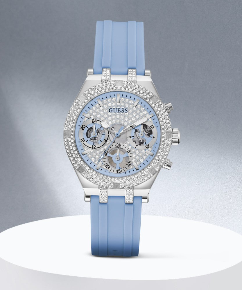 Guess Heiress Diamonds Blue Dial Blue Rubber Strap Watch for Women - GW0407L1 Buy Now By Guess