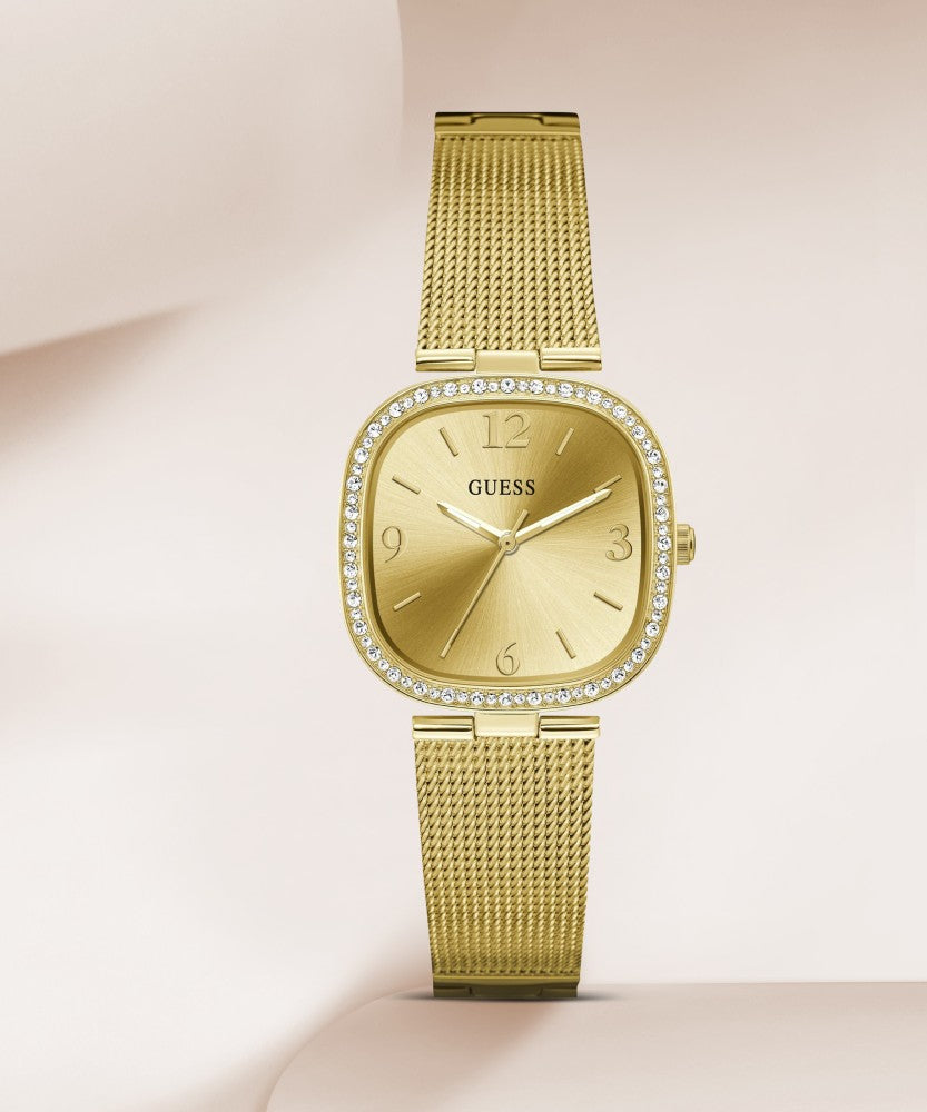 Guess Tapestry Diamonds Gold Dial Gold Mesh Bracelet Watch for Women - GW0354L2 Buy Now By Guess