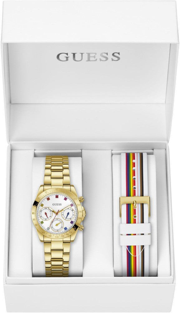 Guess Exclusive Multi Color White Dial Gold Steel Strap Watch for Women - GW0457L1 Buy Now By Guess