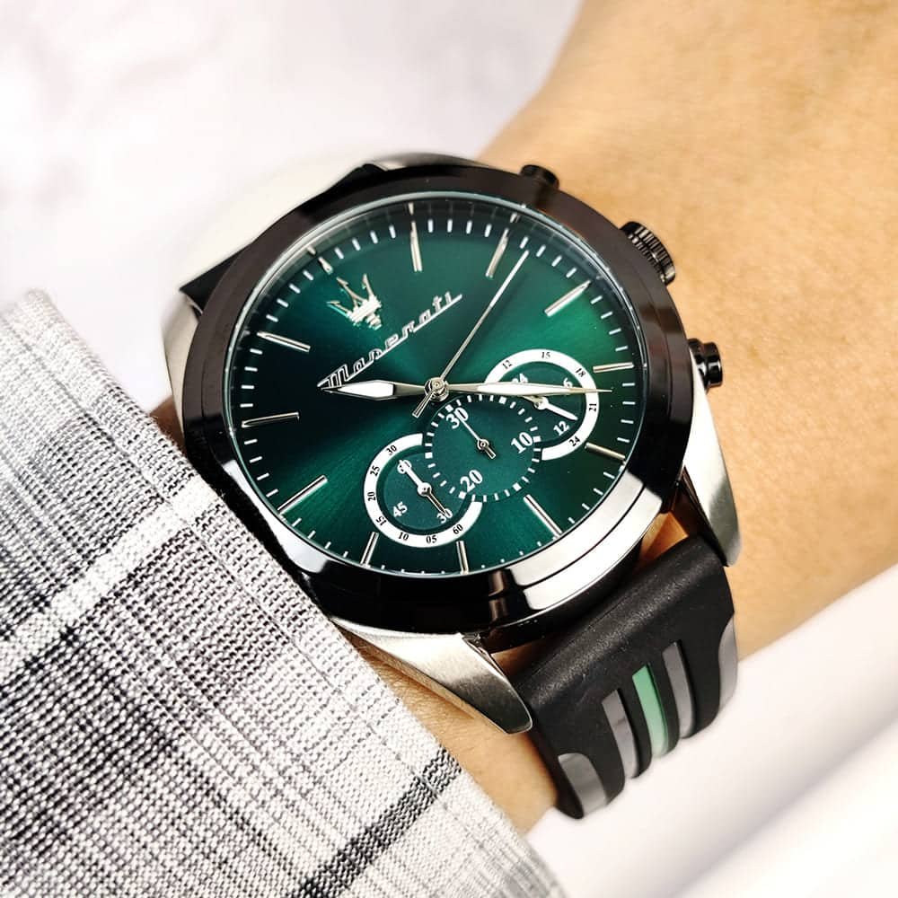 Maserati Traguardo Chronograph Green Dial Black Silicone Strap Watch For Men - R8871612043 Buy Now By Maserati