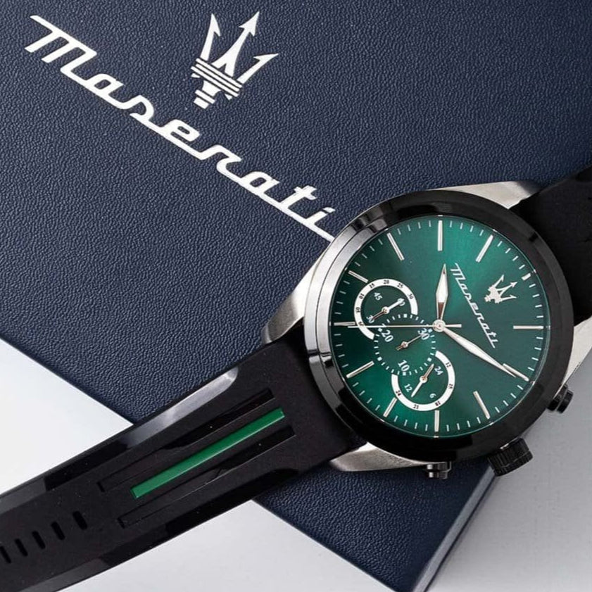Maserati Traguardo Chronograph Green Dial Black Silicone Strap Watch For Men - R8871612043 Buy Now By Maserati
