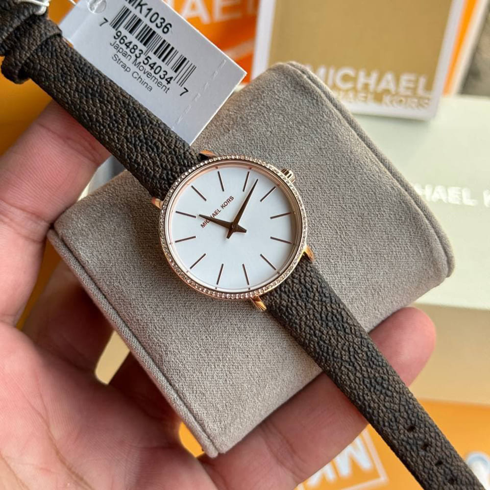 Michael Kors Pyper Quartz Silver Dial Brown Leather Strap Watch for Women - MK1036 Buy Now By Michael Kors