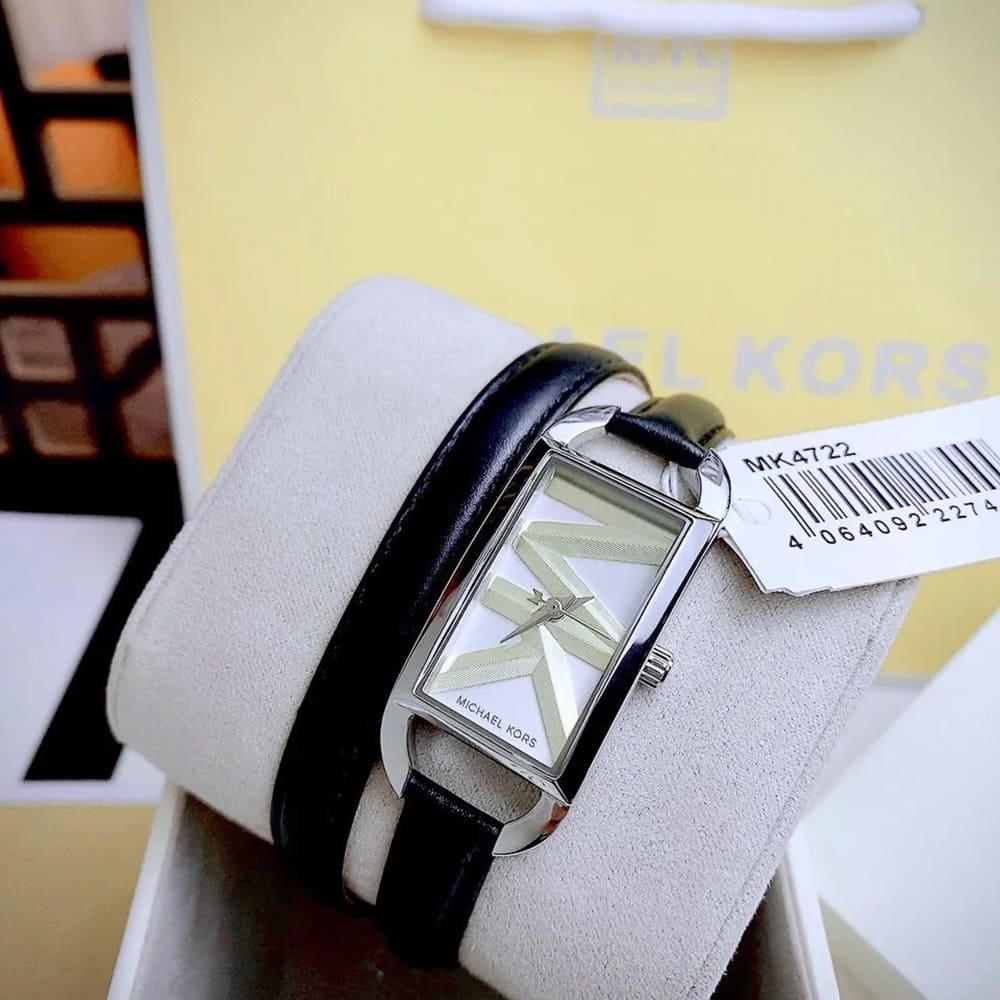 Michael Kors Empire Three-Hand Silver Dial Black Leather Strap Watch For Women - MK4722 Buy Now By Michael Kors