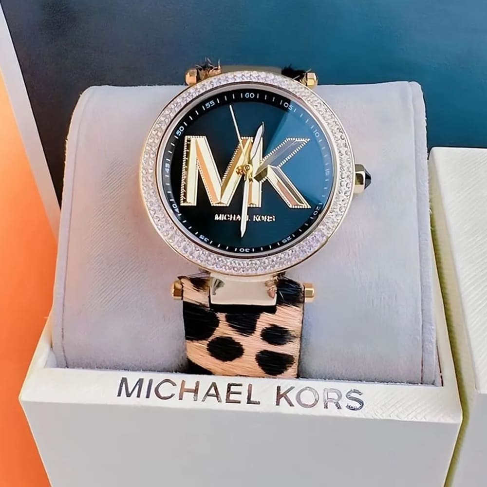 Michael Kors Parker Black Dial Cheetah Print Brown Leather Strap Watch For Women - MK4723 Buy Now By Michael Kors