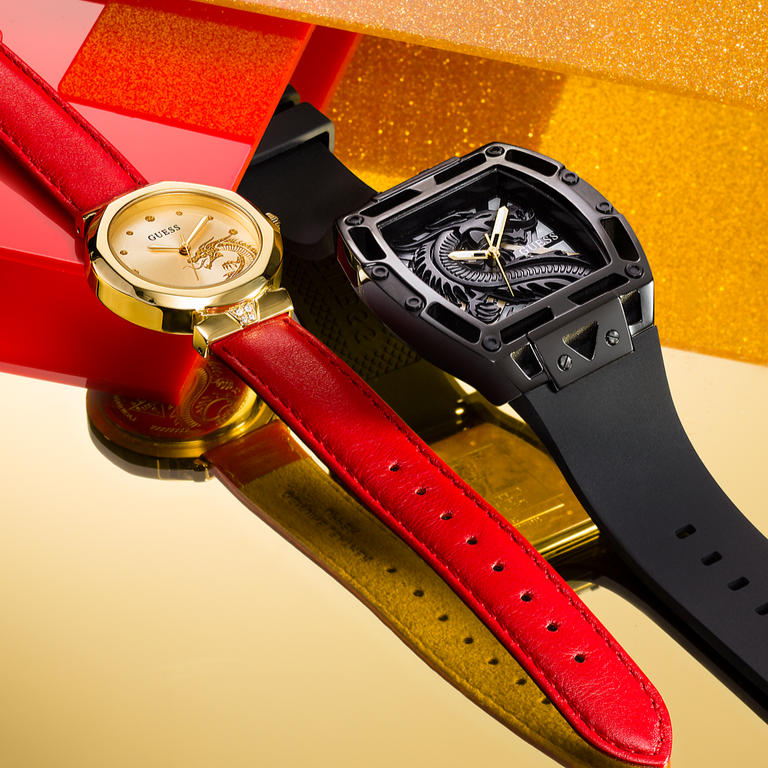 Guess Trend Dragon Gold Dial Red Leather Strap Watch For Women - GW0646L1 Buy Now By Guess