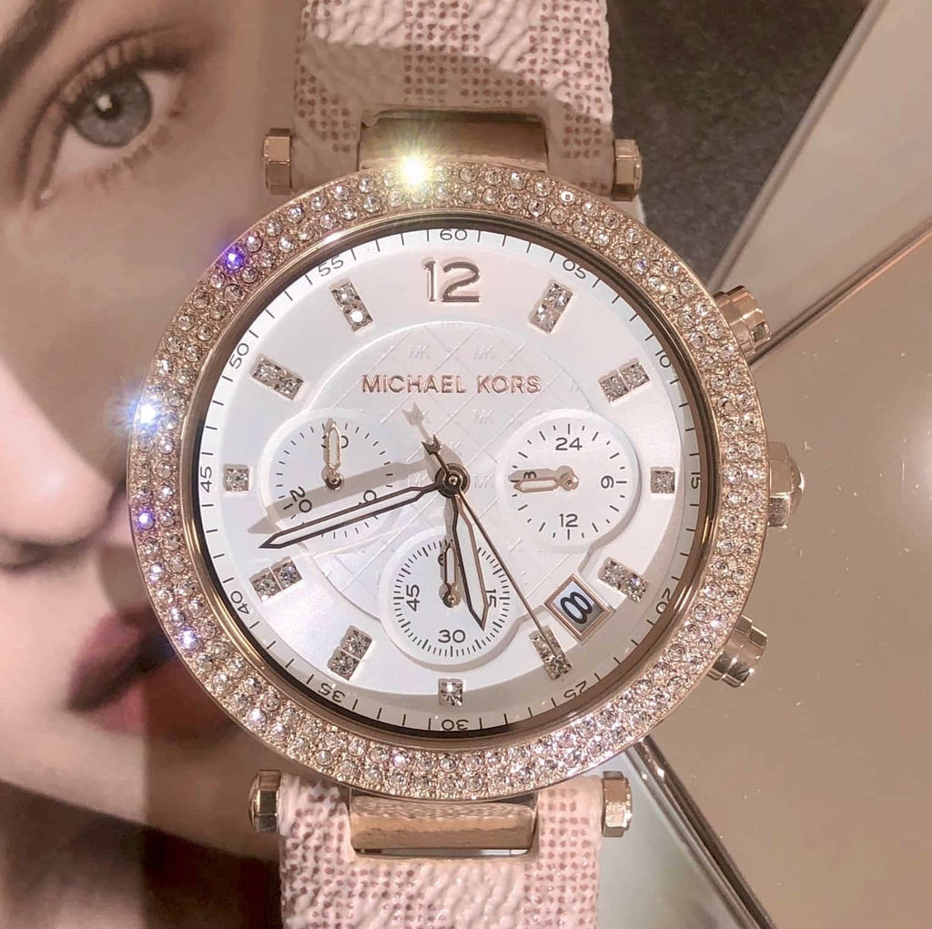 Michael Kors Parker Chronograph White Dial Pink Leather Strap Watch For Women - MK6935 Buy Now By Michael Kors