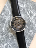 Emporio Armani Meccanico Skeleton Automatic Black Dial Black Leather Strap Watch for Men - AR60038 Buy Now By Emporio Armani