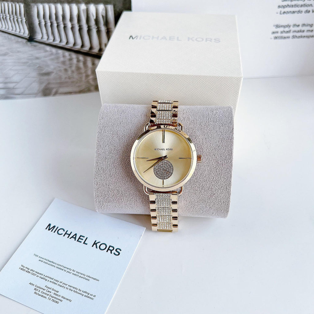 Michael Kors Portia Three-Hand Crystals Gold Dial Gold Steel Strap Watch for Women - MK4602 Buy Now By Michael Kors