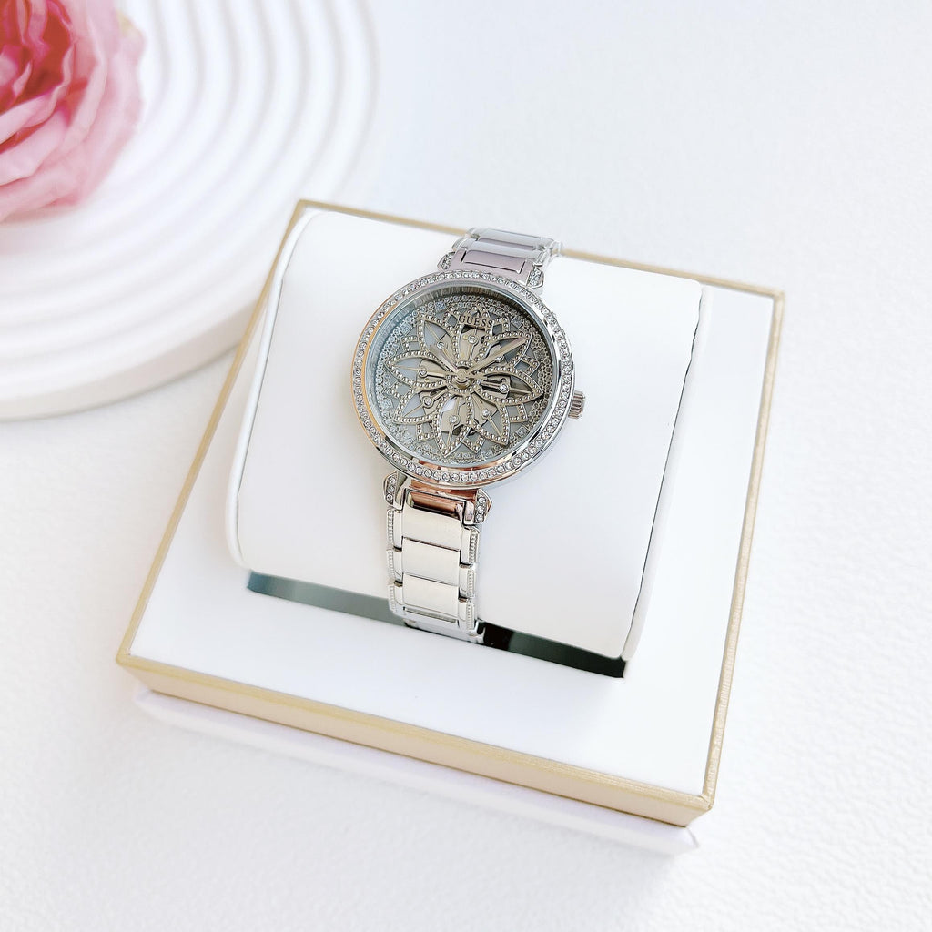Guess Lily Quartz Silver Dial Silver Steel Strap Watch For Women - GW0528L1 Buy Now By Guess