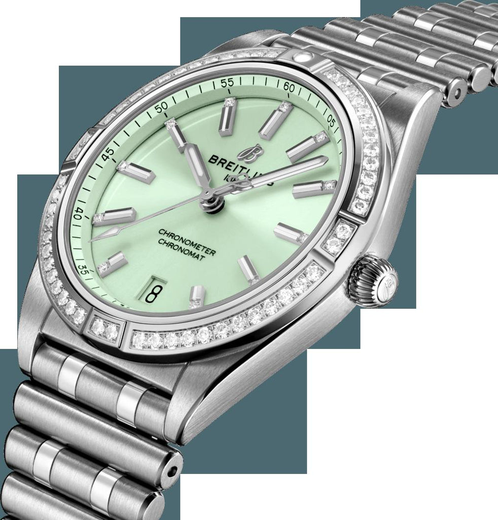 Breitling Chronomat Automatic 36 Diamonds Green Dial Two Tone Steel Strap Watch for Women - A10380591L1A1 Buy Now By Breitling