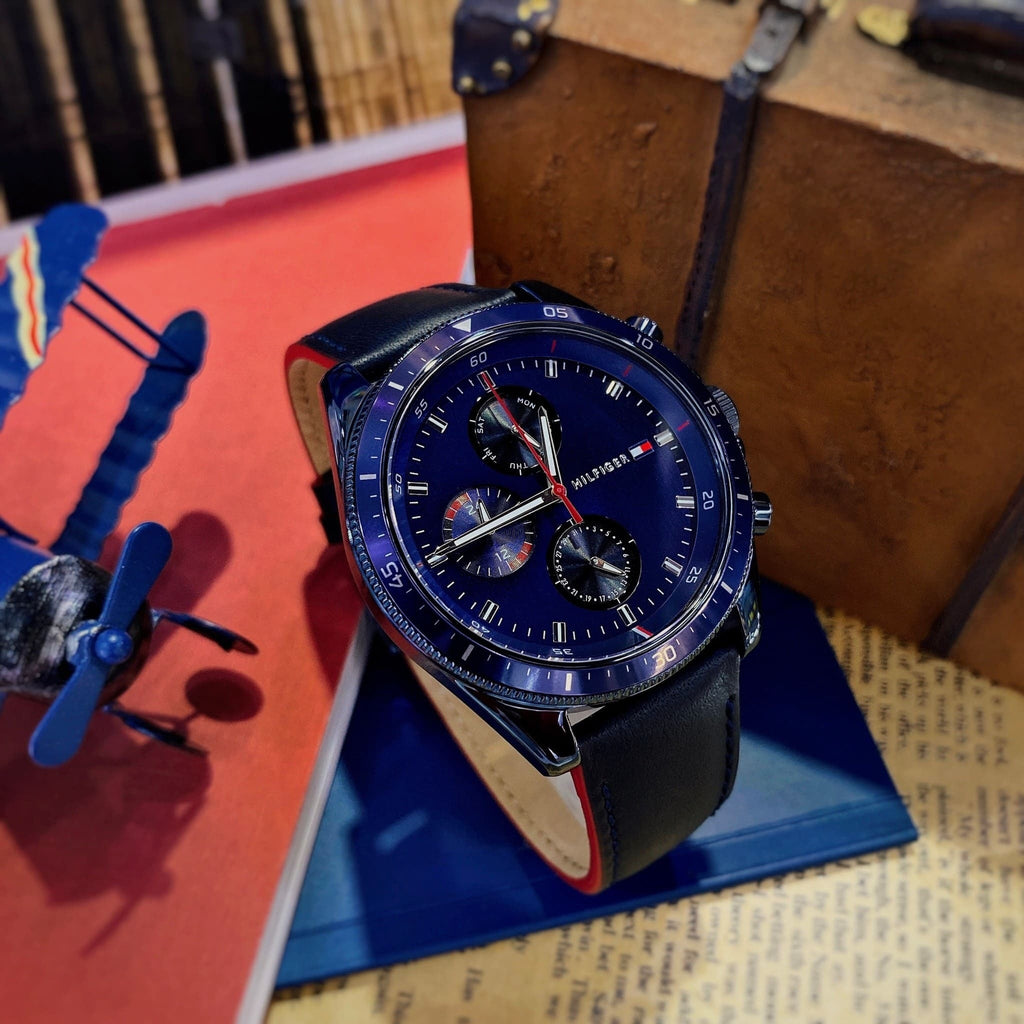 Tommy Hilfiger Parker Chronograph Quartz Blue Dial Blue Leather Strap Watch For Men - 1791839 Buy Now By Tommy Hilfiger