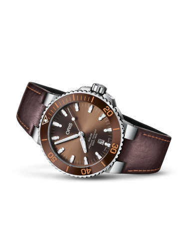 Oris Aquis Date Brown Dial Brown Leather Strap Watch for Men - 0173377304152-0752412EB Buy Now By Oris