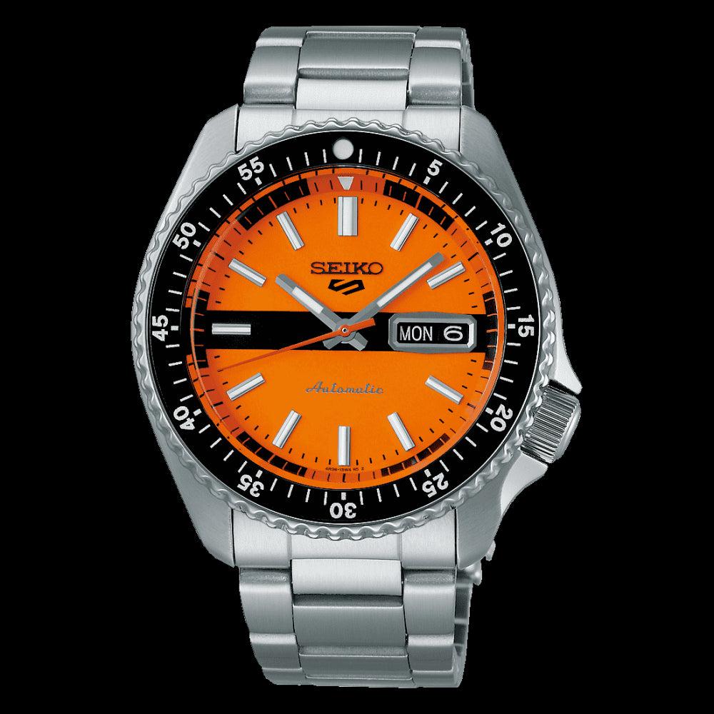 Seiko 5 Sports Double Hurricane Retro Orange Dial Silver Steel Strap Watch For Men - SRPK11K1 Buy Now By Seiko