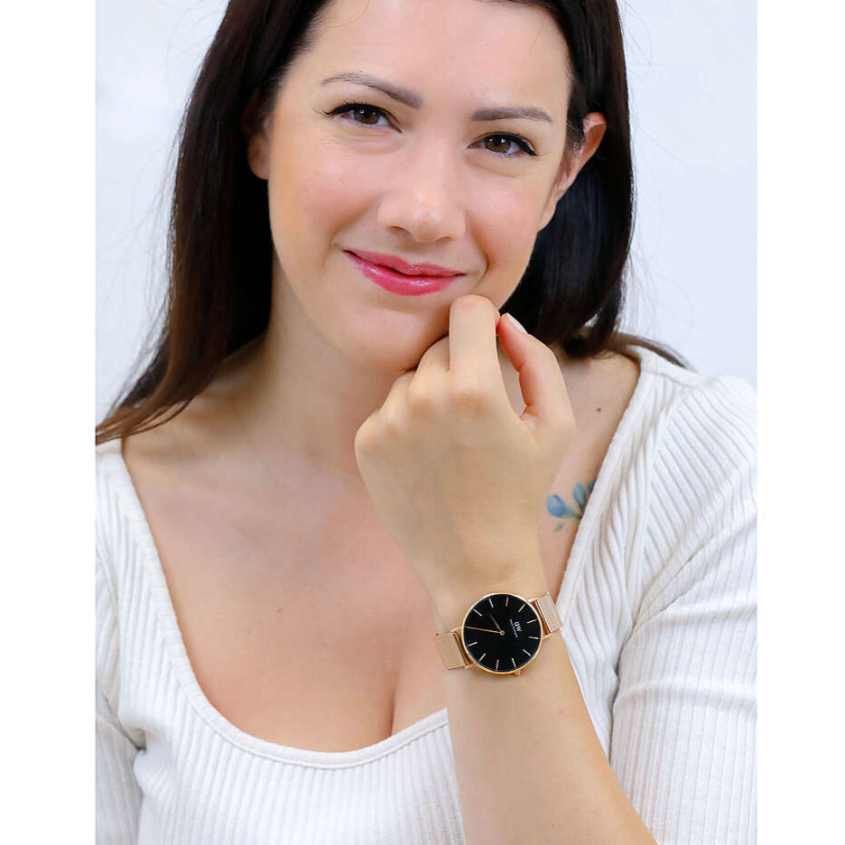 Daniel Wellington Petite Melrose Black Dial Rose Gold Mesh Strap Watch For Women - DW00100303 Buy Now By Daniel Wellington