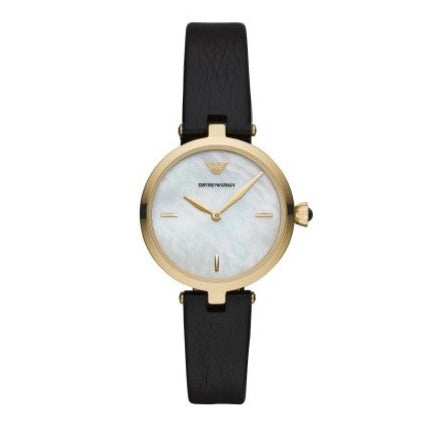 Emporio Armani Arianna Analog Silver Dial Black Leather Strap Watch For Women - AR11200 Buy Now By Emporio Armani