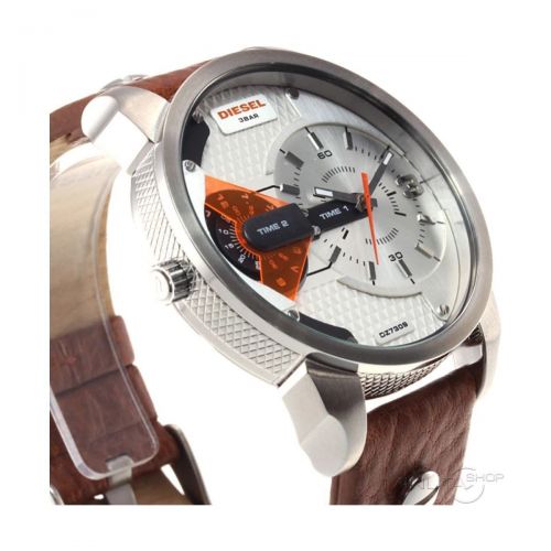 Diesel Mini Daddy Silver Dial Brown Leather Strap Watch For Men - DZ7309 Buy Now By Diesel