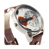 Diesel Mini Daddy Silver Dial Brown Leather Strap Watch For Men - DZ7309 Buy Now By Diesel