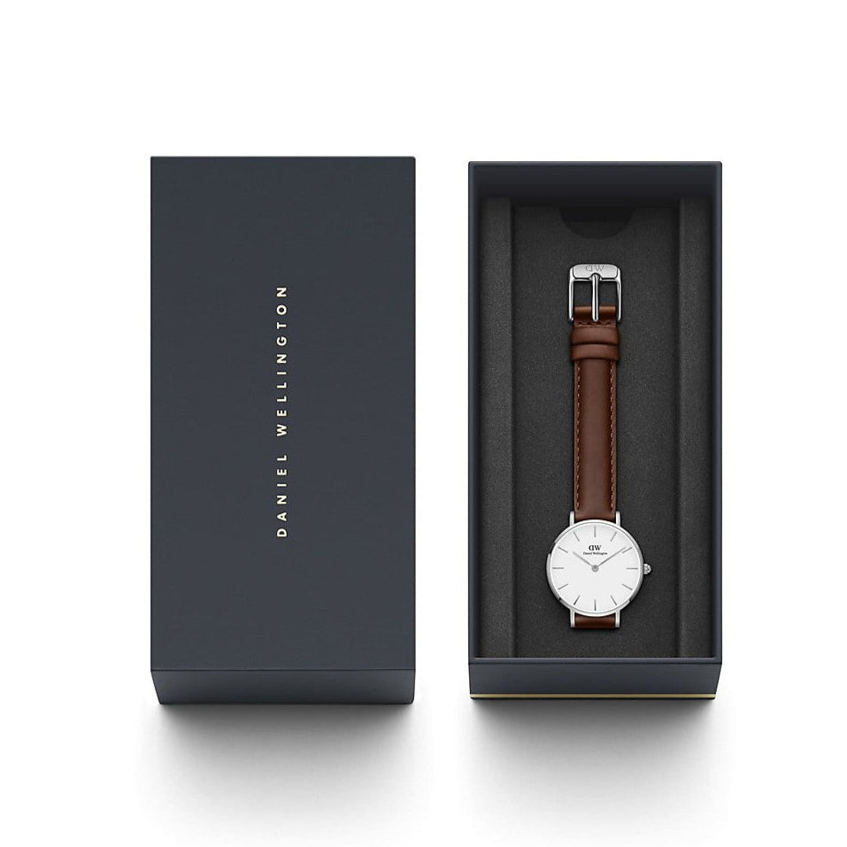 Daniel Wellington Petite White Dial Brown Leather Strap Watch For Women - DW00100243 Buy Now By Daniel Wellington