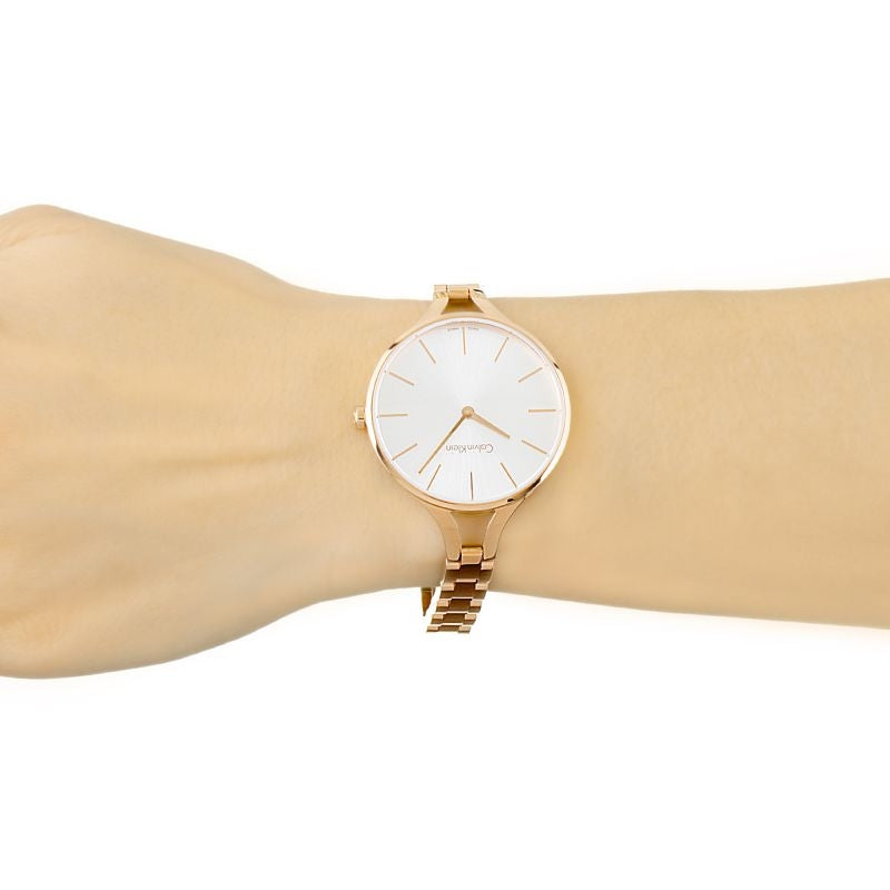 Calvin Klein Graphic Silver Dial Rose Gold Steel Strap Watch for Women - K7E23646 Buy Now By Calvin Klein