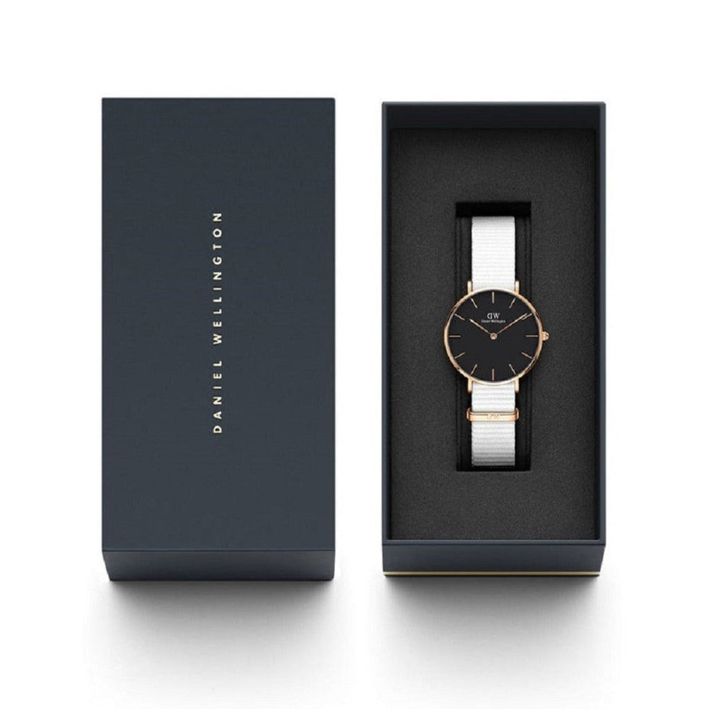 Daniel Wellington Classic Petit Dover Black Dial White NATO Strap Watch For Women - DW001000312 Buy Now By Daniel Wellington