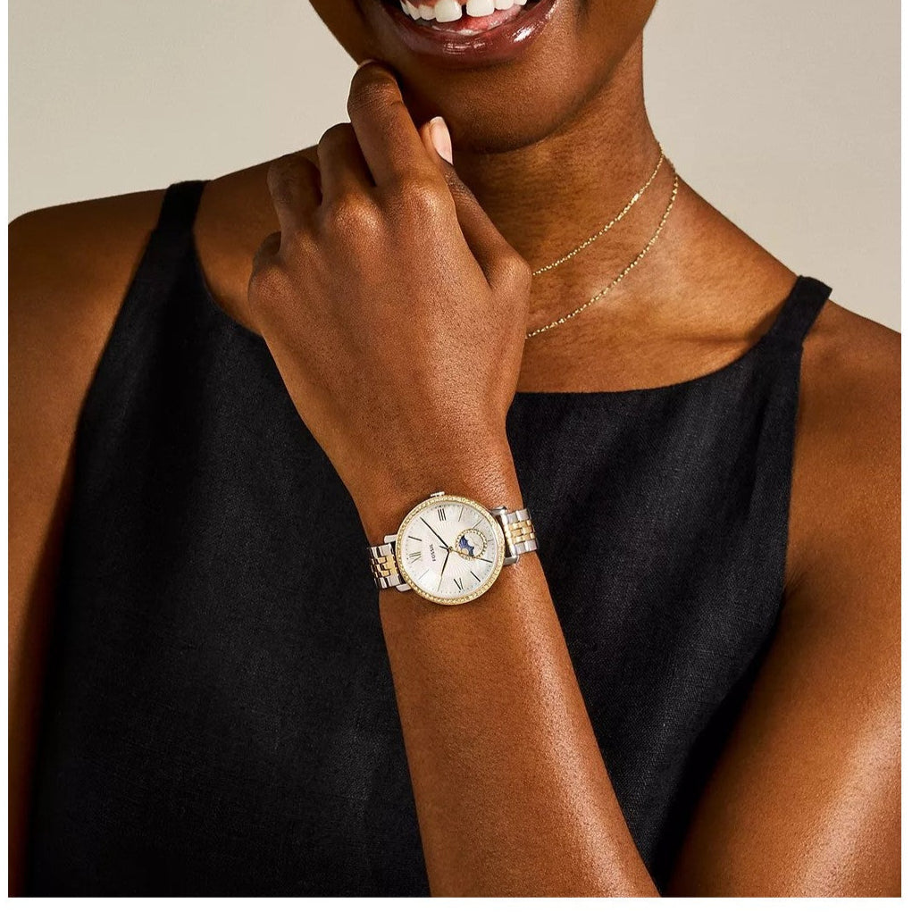 Fossil Jacqueline Moonphase Mother of Pearl Dial Gold Steel Strap Watch for Women - ES5167 Buy Now By Fossil