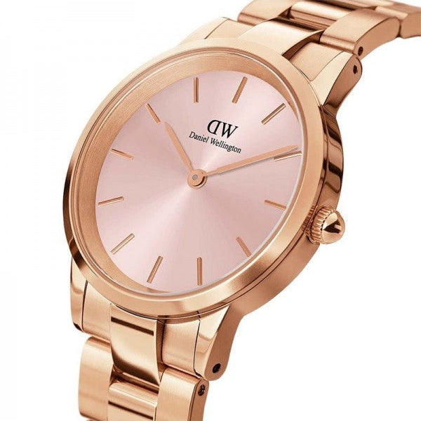 Daniel Wellington Iconic Link Pink Dial Rose Gold Steel Strap Watch For Women - DW00100335 Buy Now By Daniel Wellington