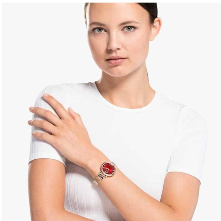 Swarovski Crystalline Chic Red Dial Rose Gold Steel Strap Watch for Women - 5547608 Buy Now By Swarovski