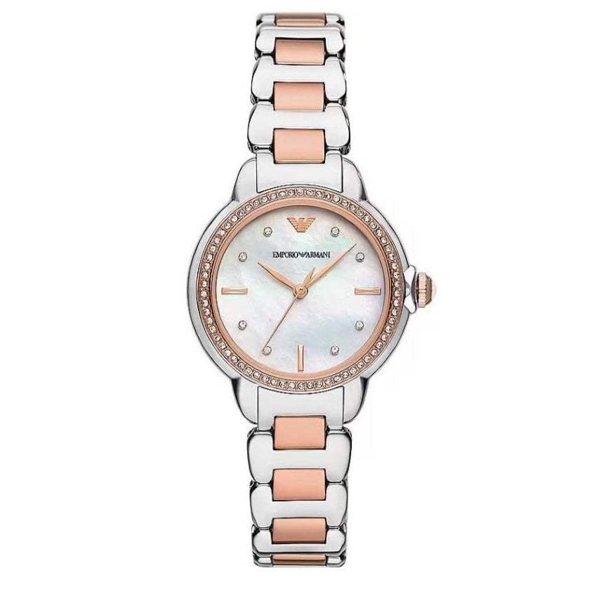Emporio Armani Three Hand Quartz Mother of Pearl Dial Two Tone Steel Strap Watch For Women - AR11569 Buy Now By Emporio Armani