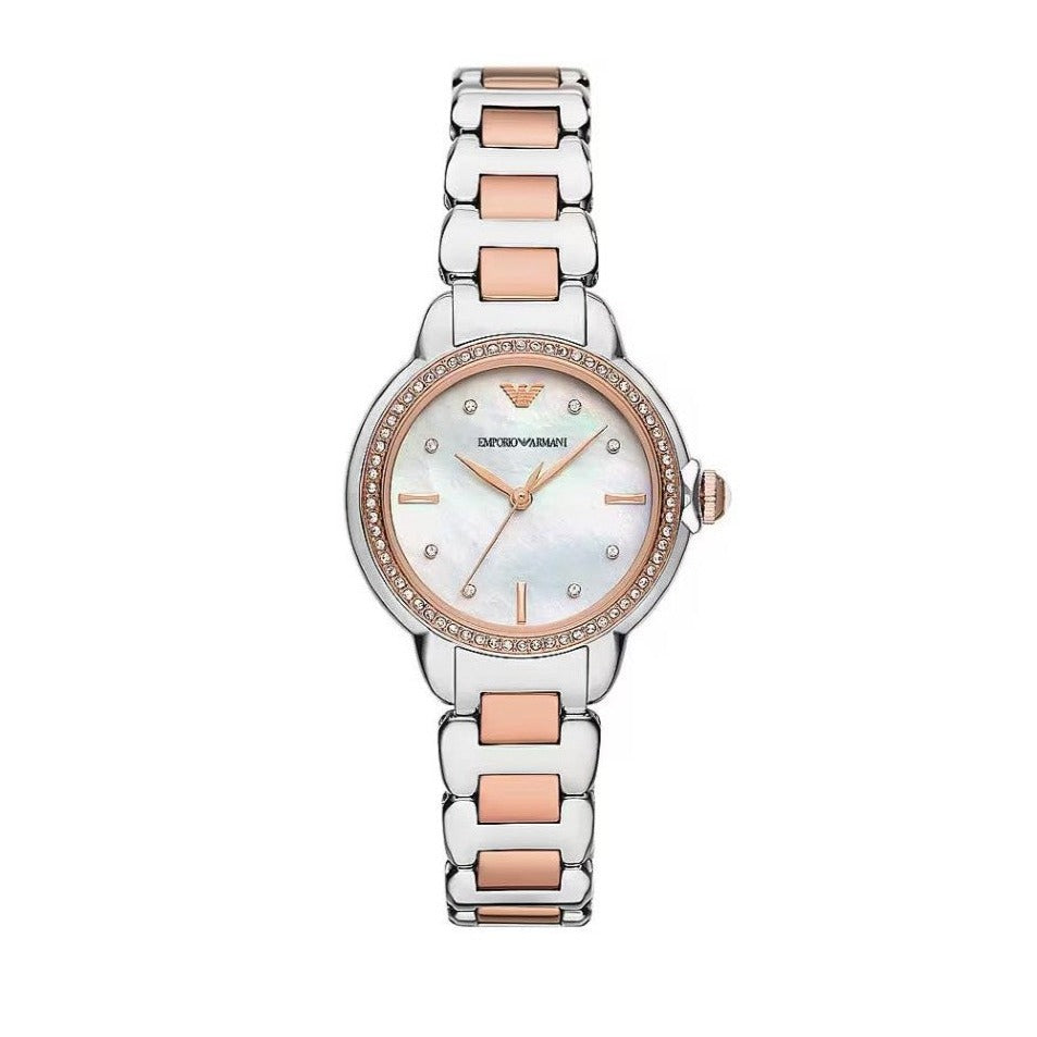 Emporio Armani Three Hand Quartz Mother of Pearl Dial Two Tone Steel Strap Watch For Women - AR11569 Buy Now By Emporio Armani