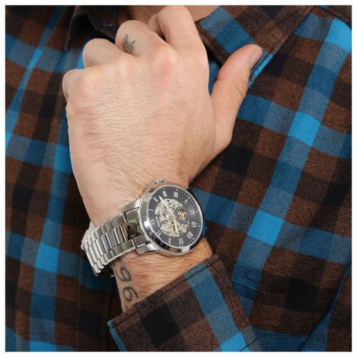 Fossil Grant Skeleton Black Dial Silver Steel Strap Watch for Men - ME3055 Buy Now By Fossil