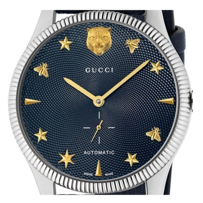 Gucci G Timeless Automatic Blue Dial Black Leather Strap Watch For Men - YA126347 Buy Now By Gucci