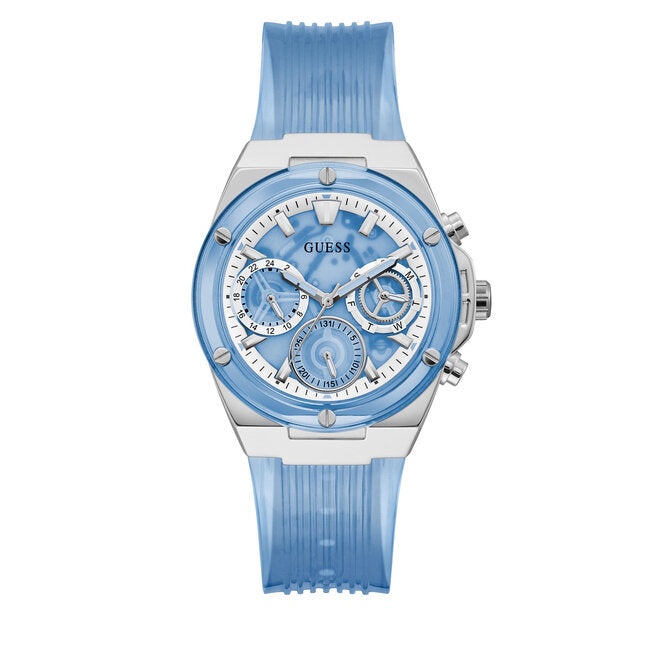 Guess Athena Active Life Clear White Dial Blue Rubber Strap Watch for Women - GW0409L1 Buy Now By Guess