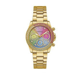 Guess Confetti Chronograph Rainbow Dial Gold Steel Strap Watch For Women - GW0483L4 Buy Now By Guess