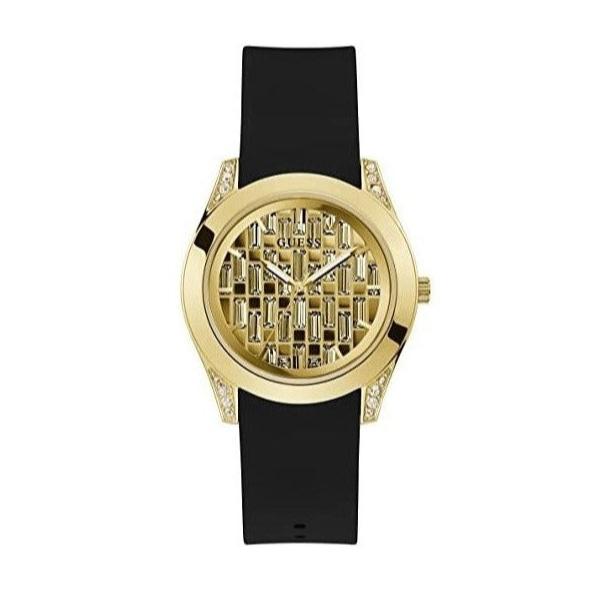 Guess Clarity Gold Dial Black Silicone Strap Watch for Women - GW0109L1 Buy Now By Guess