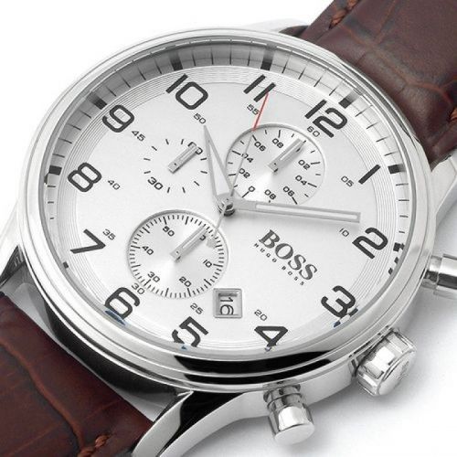 Hugo Boss Aeroliner Chronoraph White Dial Brown Leather Strap Watch For Men - HB1512447 Buy Now By Hugo Boss