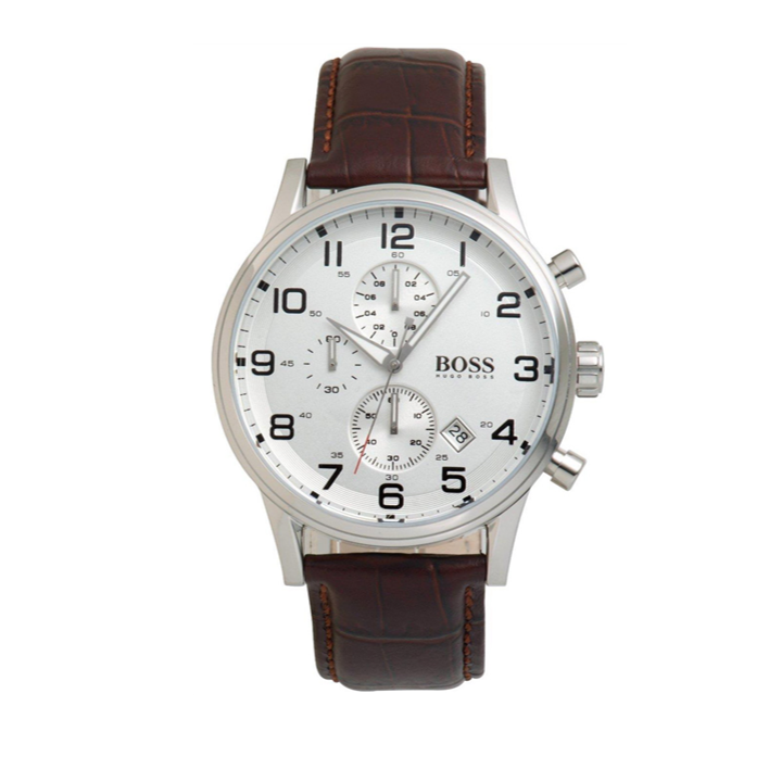 Hugo Boss Aeroliner Chronoraph White Dial Brown Leather Strap Watch For Men - HB1512447 Buy Now By Hugo Boss