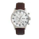 Hugo Boss Aeroliner Chronoraph White Dial Brown Leather Strap Watch For Men - HB1512447 Buy Now By Hugo Boss