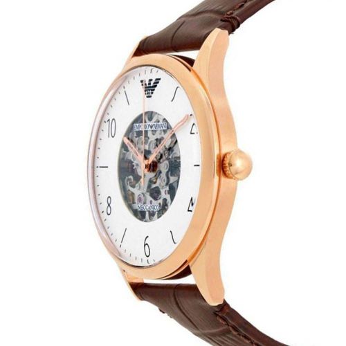 Emporio Armani Meccanico White Dial Brown Leather Strap Watch For Men - AR1920 Buy Now By Emporio Armani