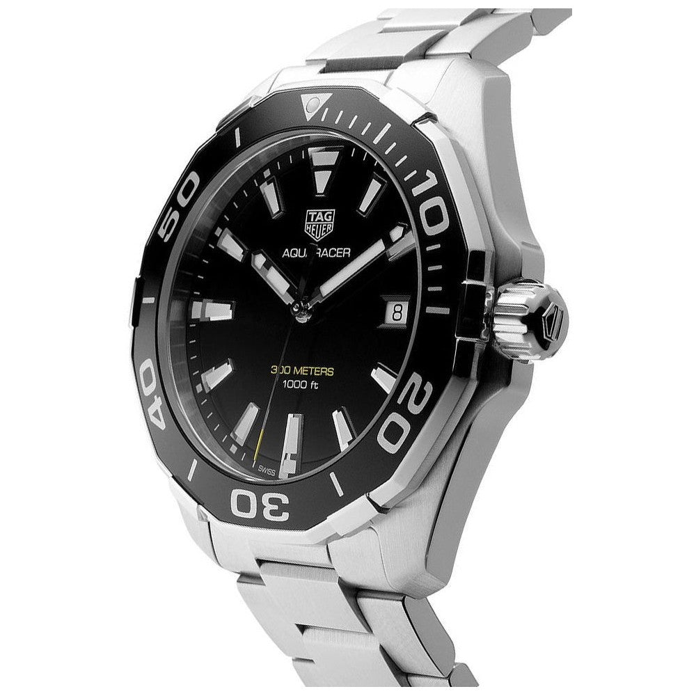 Tag Heuer Aquaracer Quartz Black Dial Silver Steel Strap Watch for Men - WAY101A.BA0746 Buy Now By Tag Heuer