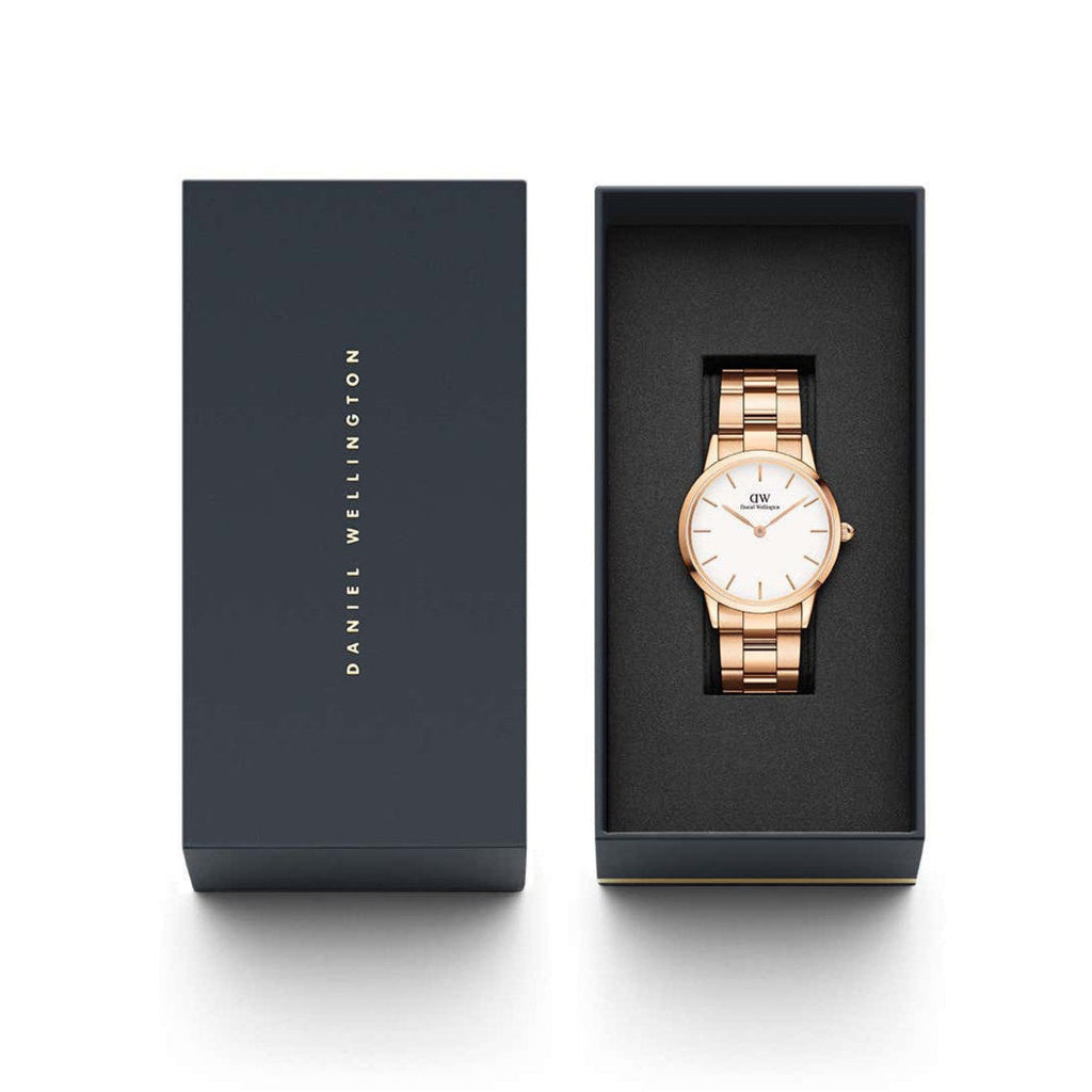 Daniel Wellington Iconic Link White Dial Rose Gold Steel Strap Watch For Women - DW00100209