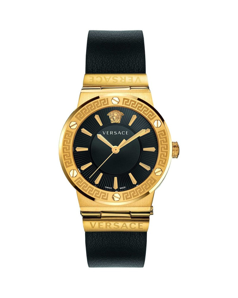 Versace Greca Black Dial Black Leather Strap Watch for Women - VEVH00320 Buy Now By Versace