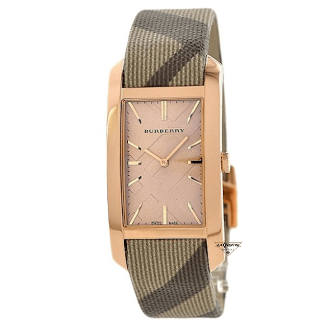 Burberry The Pioneer Rose Gold Dial Haymarket Brown Leather Strap Watch for Women - BU9408 Buy Now By Burberry