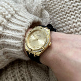 Guess Cosmo Diamonds Gold Dial Black Rubber Strap Watch for Women - GW0034L1 Buy Now By Guess