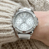 Guess Frontier Diamonds Silver Dial White Rubber Strap Watch For Women - W1160L4 Buy Now By Guess